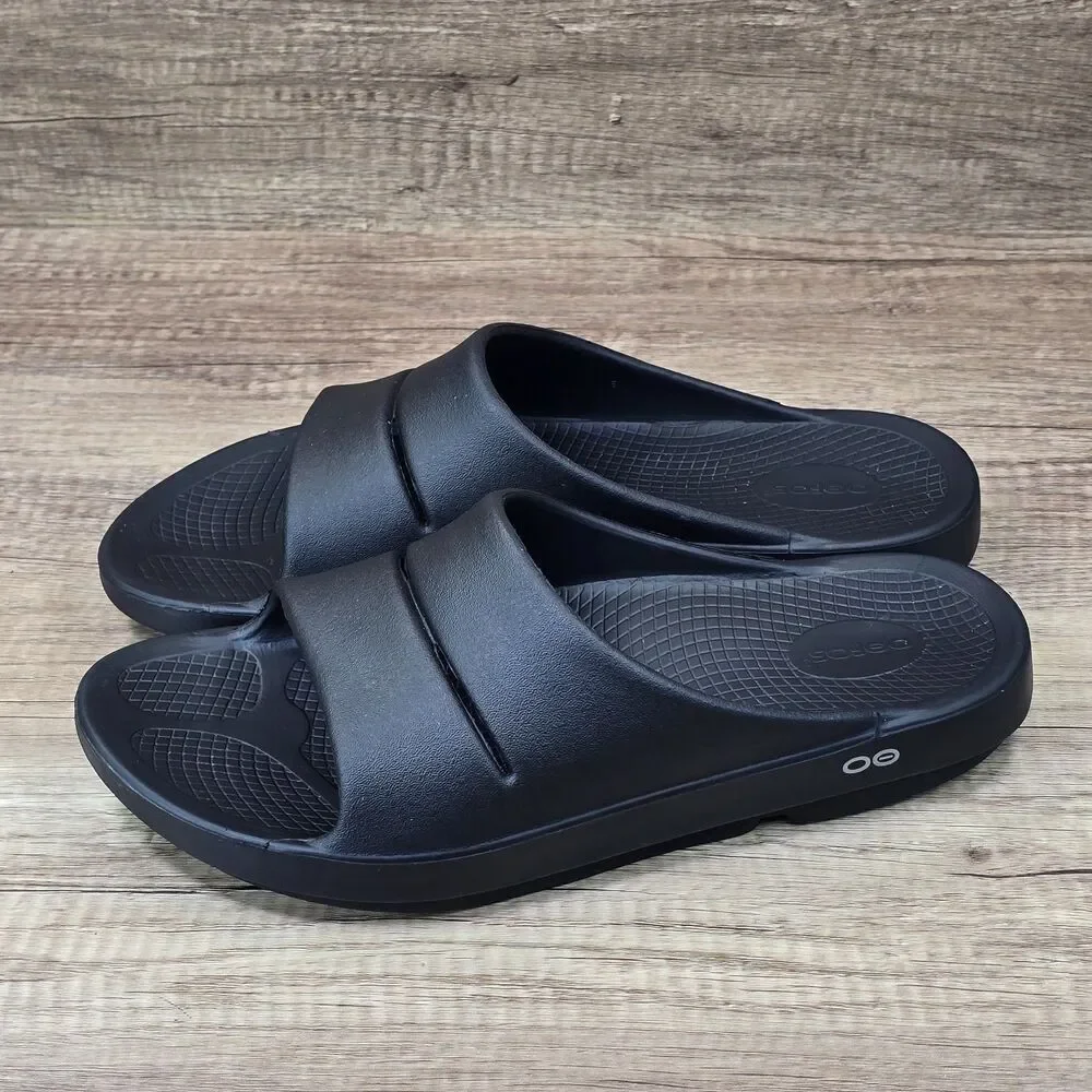 Oofos OOahh Slide Mens Size 12 Black Outdoor Sport Recovery Sandals